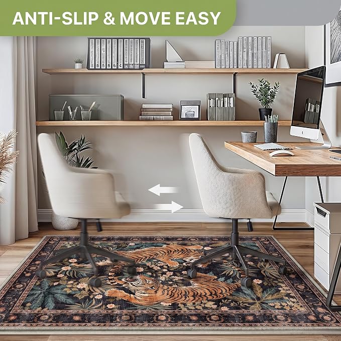 36"x48" Office Chair Mat for Hardwood Tile Floor, Under Desk Carpet Protector for Rolling Computer Chair Mat, Machine Washable Area Rug, Anti-Slip 1/5" Thick Low Pile Thin Vinyl Floor Mat, Black Brown