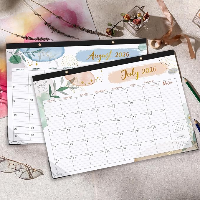 Desk Calendar 2026-2027 - 2026-2027 Desk Calendar 17x12, July 2026 - December 2027, 18 Monthly Desk/Wall Calendar Large 17" x 12", Monthly Desktop Desk/Wall Planner, Large Ruled Blocks, Notes, Thick Paper for Office & Home