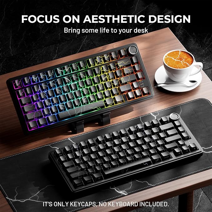 HITIME x XVX Lightning Keycaps 60 75 100 Percent - Shine Through Keycaps w/IMD Tech, for Mechanical Keyboards, Full 118 Key Set, OEM Profile, Lines Backlit, Side Printed - Black