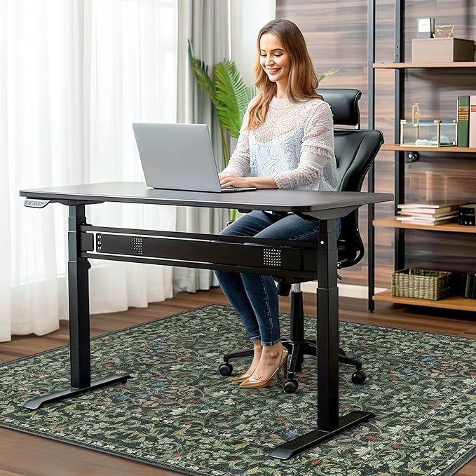 48"x72" Office Chair Mat for Hardwood Tile Floor, Under Desk Carpet Protector for Rolling Computer Chair Mat, Machine Washable Area Rug, Anti-Slip 1/5" Thick Low Pile Thin Vinyl Floor Mat, Moss Green