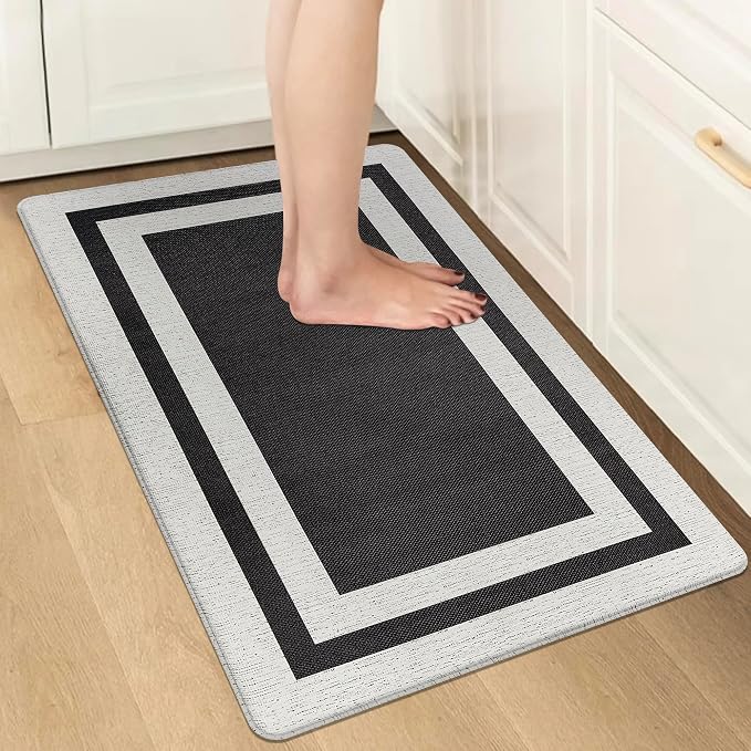 Kitchen Runner Rugs, Memory Foam Cushioned Anti-Fatigue Kitchen Mats, Non-Skid Washable, Comfort Standing Mat for Kitchen, Floor, Office, Laundry Room, Black 17.3"x 27.5"