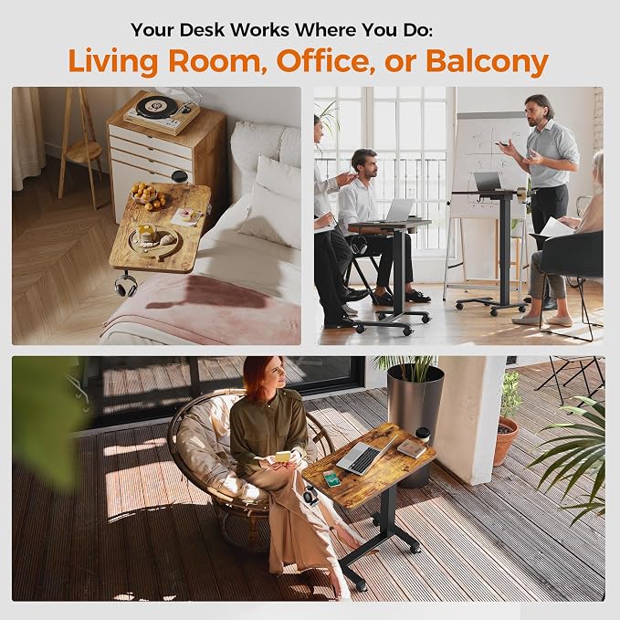 Agilestic Electric Standing Desk, 26 x 16 Inches Height Adjustable Desk, Sit Stand up for Work Office Home, Ergonomic Rising Computer Table with with Wheels, Rustic Brown
