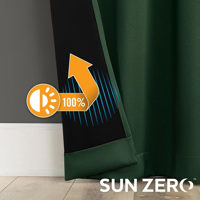 Sun Zero Nordic 2-Pack Theater Grade Noise Reducing Extreme 100% Blackout Grommet Curtain Panel Pair, 52" x 63", Evergreen