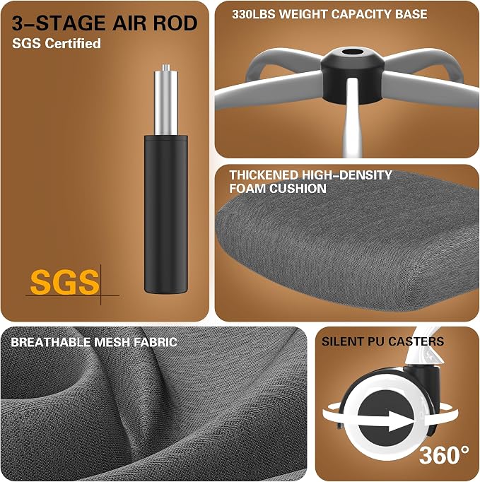 Ergonomic Office Chair - High Back Desk Chair with Adjustable Lumbar Support, Breathable Mesh Back, 330LBS Capacity, Easy Assembly, for Home Office Executive Computer Task