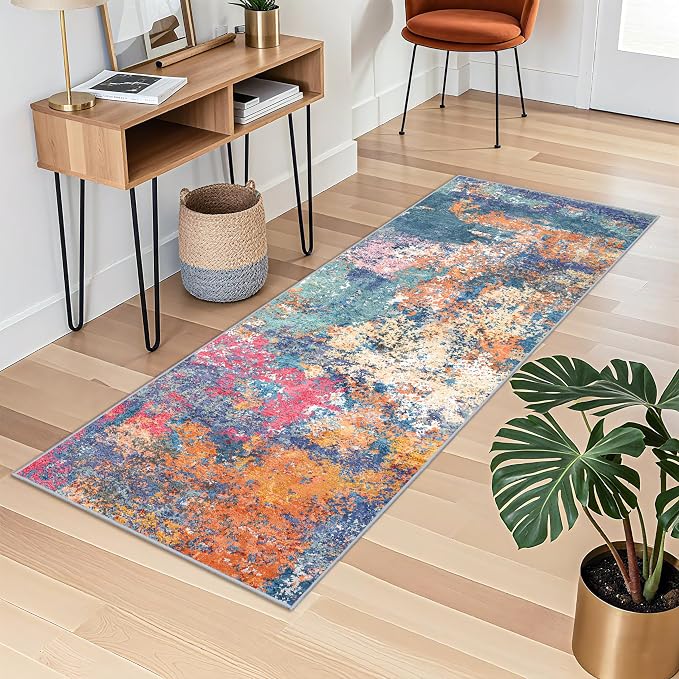 2x6 Hallway Washable Runner Rug - Modern Abstract Stain Resistant Rug Runner for Kitchen Home Indoor Mat for Laundry, Bedroom Non Slip Thin Super Soft Room Decor Floor Carpet 2x6 Colorful/Multi