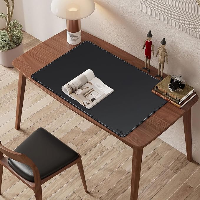 Chihein 32" x 20" Desk Mat with Cork & PU Leather, Dual Sided Desk Pad, Waterproof Computer Desk Mat for Gaming, Office, Home (Black)