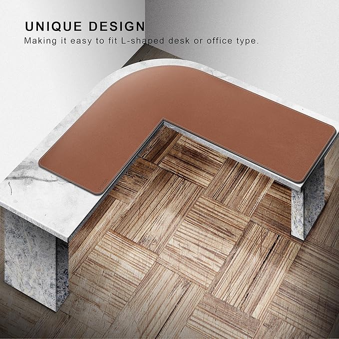 Chihein L-Shaped PU Leather Desk Pad (45.3” + 57.1”) x 15.7”(Brown/Gray), Reversible Corner Desk Mat, Computer Office Mouse pad Writing Table Pad for Home Office