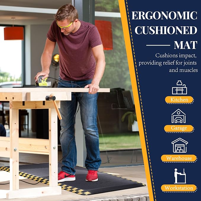 3 Packs Anti Fatigue Mat for Industrial - 39"x20" Standing Floor Mat | Ergonomic Work Mat with Safety Yellow Border for Warehouse, Garage, Public - Relieves Back & Leg Pain