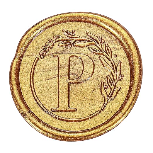 Yoption Letter Wax Seal Kit, Vintage Initial Alphabet P With Wreath Stamp and 120 Antique Gold Seal Beads