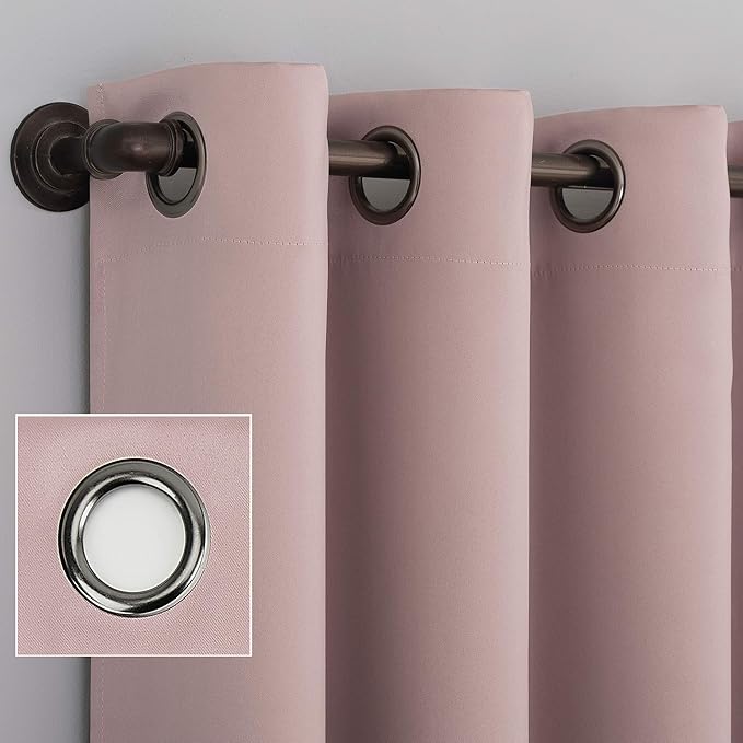 Sun Zero Nordic 2-pack Theater Grade Extreme 100% Blackout Grommet Curtain Panel Pair, 52" x 84", Blush
