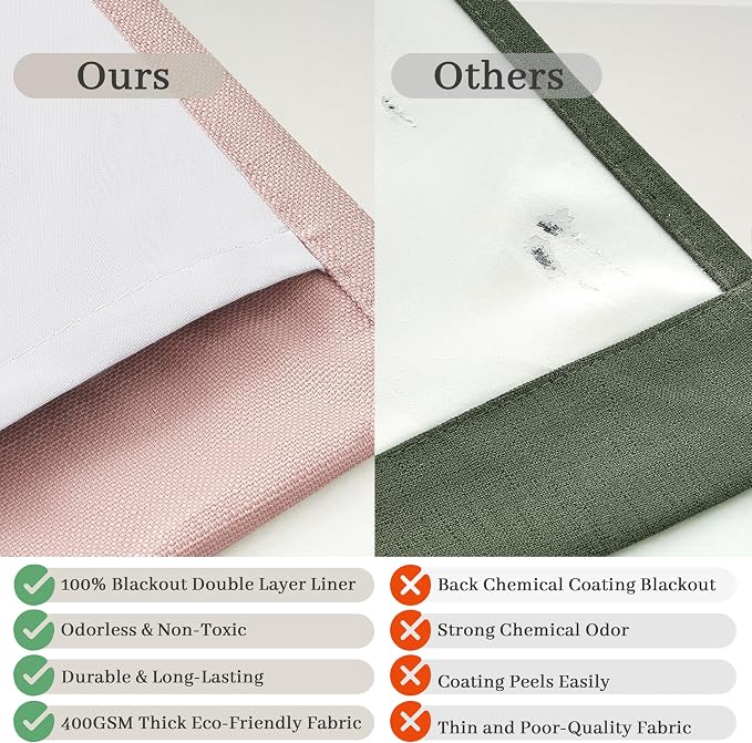 Elegant Blush Pink High Blackout High Ceiling Curtains 102 Inches Long for Sliding Glass Doors, Memory Trained Pinch Pleat Dual Layer Thick Linen Thermal Sound Dampening Modern Window Drapes 2 Panels