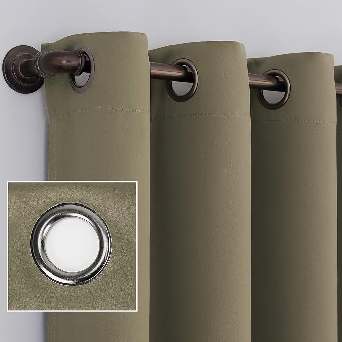 Sun Zero Nordic 2-pack Theater Grade Extreme 100% Blackout Grommet Curtain Panel Pair, 52" x 84", Olive