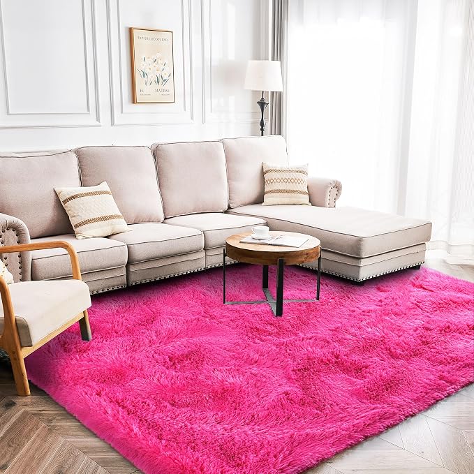 Awaytail Fluffy Area Rug for Living Room 8x10 Feet, Hot Pink Shaggy Rugs for Bedroom 8x10 Area Rugs Non Slip Clearance