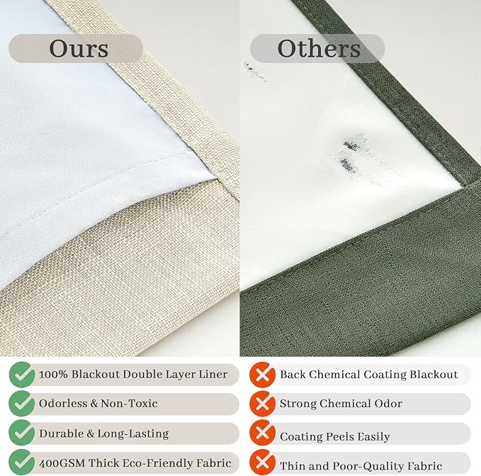 Extra Long 120 Inch Blackout High Ceiling Curtains for Living Room 2 Panel Set, Memory Trained Pinch Pleated Ivory Beige Two Layer Linen Soundproof Heat Blocking Boho Windows Curtain 10FT Length Cream