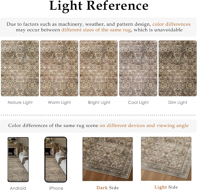 HUGEAR Area Rug 9x12 Vintage Brown Machine Washable Living Room Rugs Distressed Retro Floral Mid Pile Carpet Soft Thicker Carpet Bedroom Office Dining Room Laundry Room Non Slip Soft