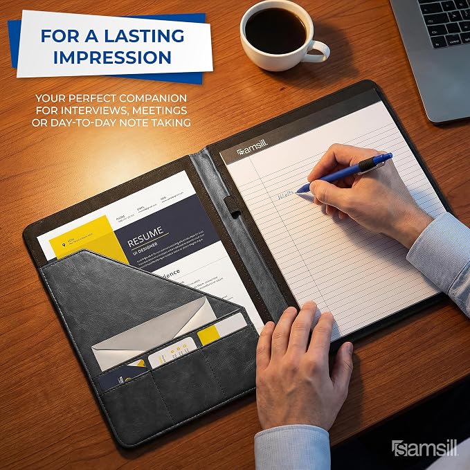 Samsill Two-Tone Padfolio, Resume Portfolio, Business Portfolio, with 8.5 x 11 Writing Pad, Gray & Black