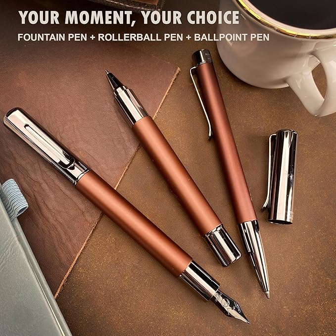 Monteverde Ritma 3+2 Piece Gift Set, Espresso - Includes Fine Nib Fountain Pen, Rollerball, Ballpoint, 30ml Ink & Refill - Elegant Writing Set for Collectors & Professionals