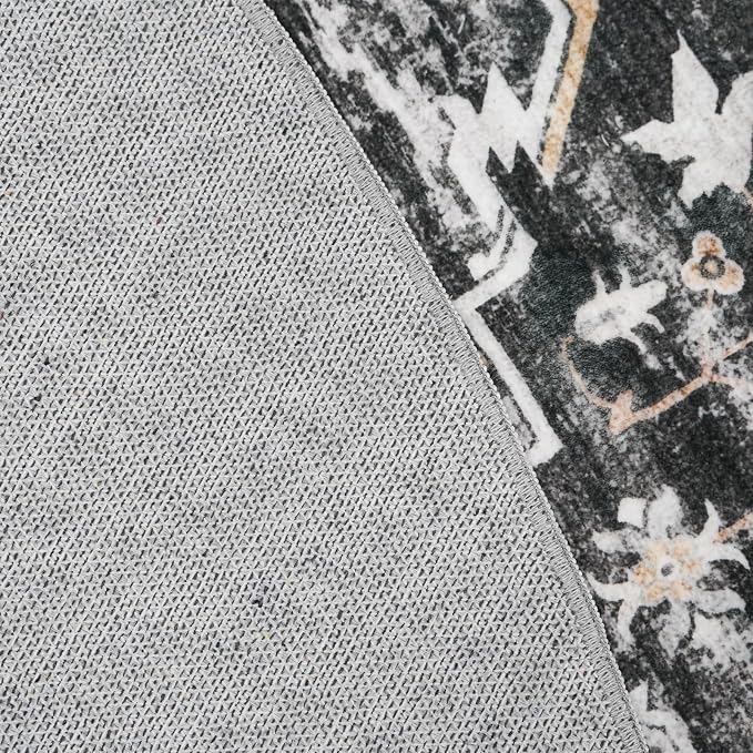 Living Room Area Rug 10' Square,Large Washable Area Rugs with Non Slip Backing Stain Resistant Carpet Indoor Soft Foldable Carpets Distressed Decoration Mat for Bedroom Dining Room 10X10 Black
