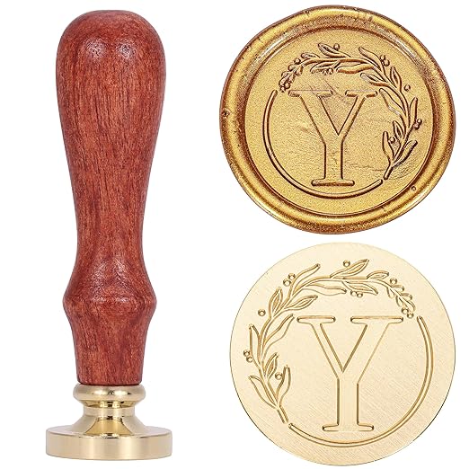 Yoption Letter Wax Seal Stamp Kit, Vintage Initial Alphabet Y with Wreath Stamp and 120 Antique Gold Wax Seal Beads for Wedding Invitation Christmas Gift Wrapping