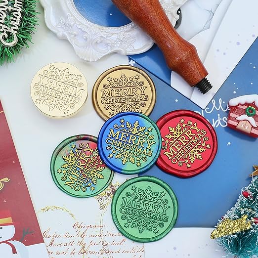 SWANGSA Merry Christmas Wax Seal Stamp Kit with 200pcs Sealing Wax Beads, Great for Christmas Cards, Invitations, Wine Packages, Gift Ideas