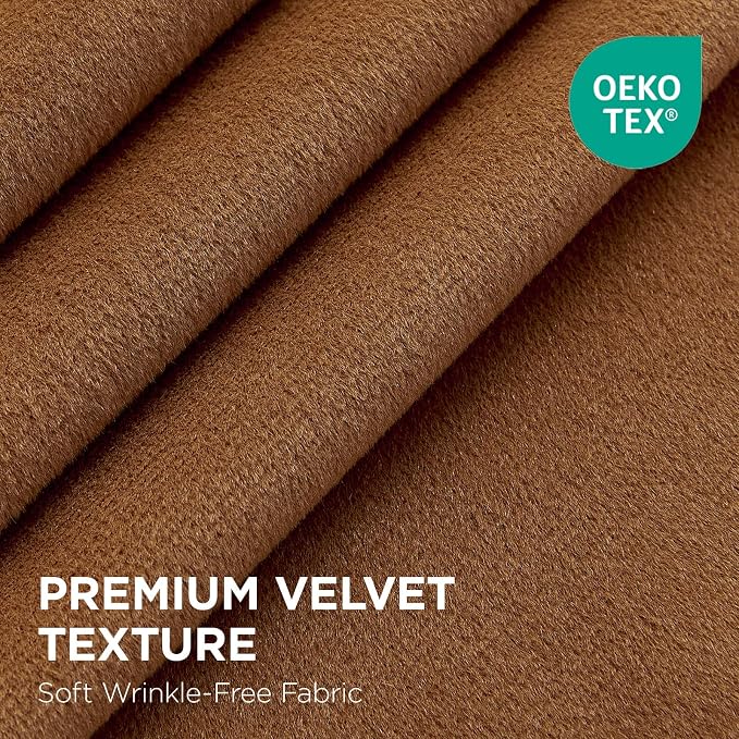 Joydeco Golden Brown 100% Blackout Curtains 72 Inch 2 Panels, Luxury Thermal Brown Velvet Curtains for Bedroom Living Room, Soundproof Blackout Window Drapes, Rod Pocket & Back Tab (52W x 72L)