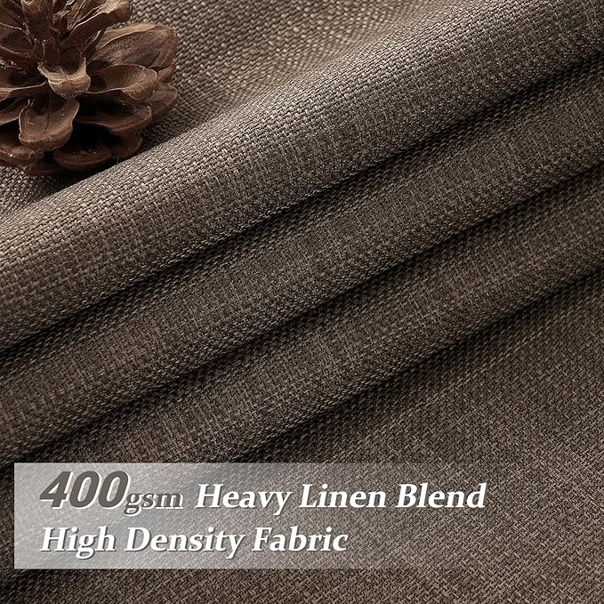 Dark Brown 108 Inch Extra Long Floor to Length Curtains 2 Panels for Sliding Glass Doors, Memory Trained Pinch Pleated Blackout Dual Layer Flax Linen Thermal Noise Cancelling Luxury Curtain & Drapes