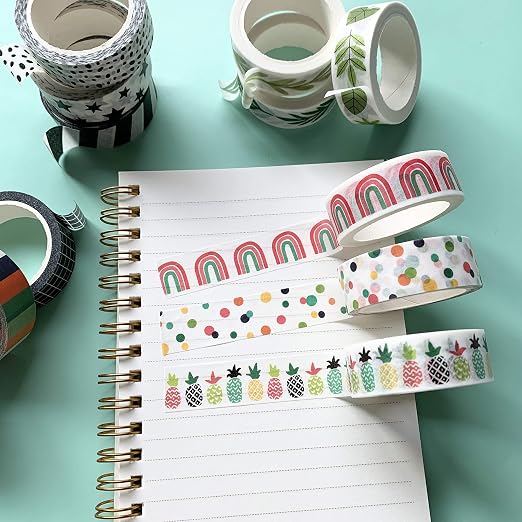 Washi Tape Set of 12 Rolls of 15 mm Wide Cute Decorative Washi Tape for Journaling, Scrapbook, Washy Crafts, Bullet Journals, Planners, DIY Décor, Craft Supplies For Adults & Kids (Tranquility)