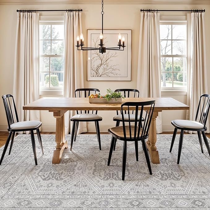 6x9 Area Rugs for Living Room:Washable Oriental Rug for Bedroom Dining Room Carpet 6 by 9 Indoor Non Slip Rubber Backing Neutral Nursery Dorm Home Office Kids Beige (Grey, 6x9)