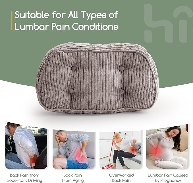 HIGOGOGO Lumbar Support Pillow for Recliner Chair/Accent Chair/Couch/Office Chair, Tufted Corduroy Back Support Cushion for Elderly, Recliner Cushions for Back Rest, Pain Relief, Reading, Grey