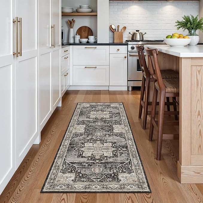 RUUGME Washable 3x6 runner rug: Perfect for Entryway/Hallway/Kitchen/Bathroom Easy to Clean & High-Traffic Durability Stain Resistant and Thin Home Daily Use - Gifts for Households/Newlyweds 3x6 black