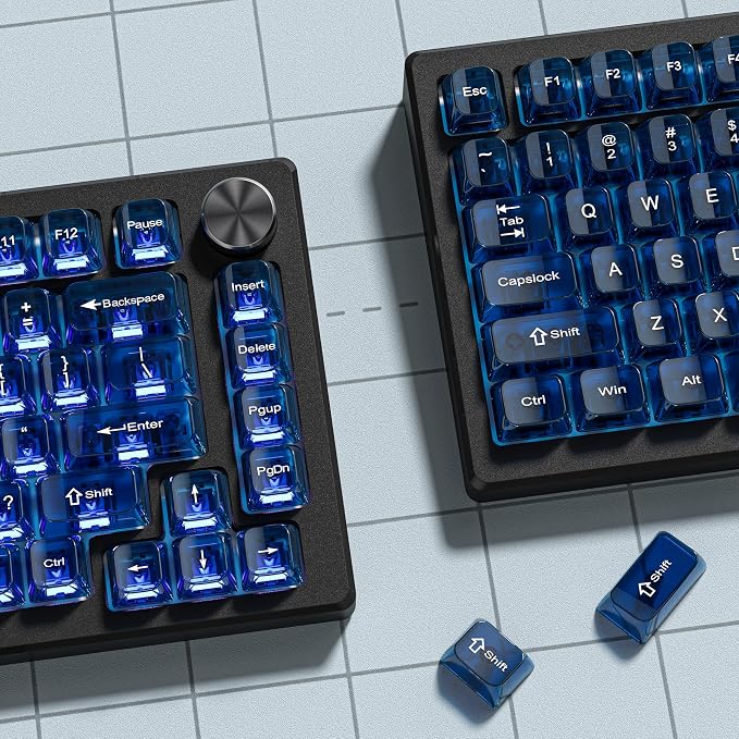 dagaladoo Clear keycaps,Transparent Keyboard keycaps,Jelly Key caps Set,Shine Through keycap，MDA Profile Keyboard caps for Mx Switches Mechanical Keyboard(Dark Blue)