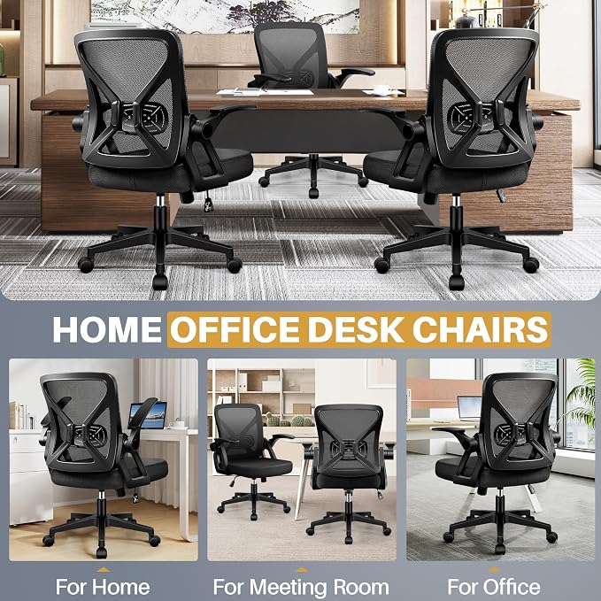 FelixKing Office Chair - Ergonomic Desk Chair Breathable Mesh Task with Wheels and Lumbar Support Home Desk Office Chairs with Flip up Armrest Rolling Swivel for Home Computer Black Pack of 2
