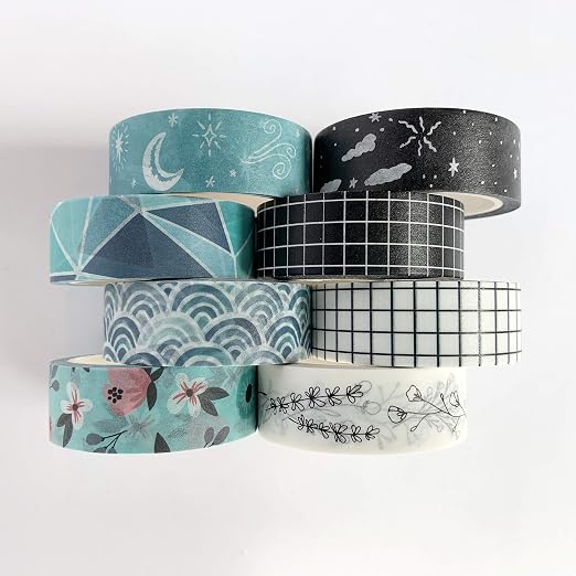 Washi Tape Set of 16 Rolls of 15 mm Wide Cute Decorative Washi Tape for Journaling, Scrapbook, Washy Crafts, Bullet Journals, Planners, DIY Décor, Craft Supplies For Adults & Kids (Serenity)