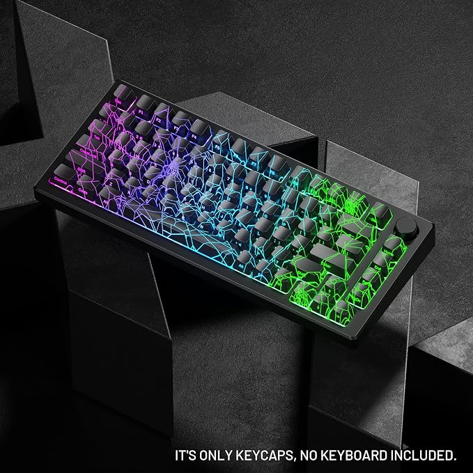 HITIME x XVX Spider Web Keycaps 60 75 100 Percent - Shine Through Keycaps w/IMD Tech, for Mechanical Keyboards, Full 118 Key Set, OEM Profile, Lines Backlit, Side Printed - Black