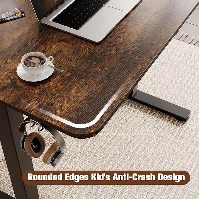 Small Standing Desk,35"x24" Height Adjustable Sit-Stand Home Office, Brown | Electric Adjustable Standing Desk, Sit to Stand Computer Office Desk with Splice Board, Memory Preset, Lifts 28.7''-46.5"