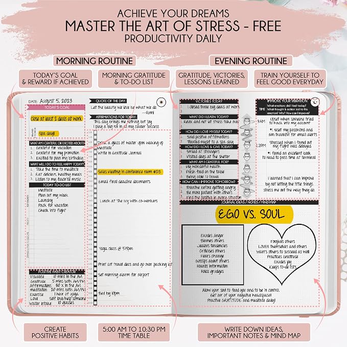 90-Day Goal Planner with Daily Journal, Gratitude & Habit Tracker | Daily Planner, Productivity, Time blocking, Manifestation & Affirmations with Vision Board, Gratitude Journal for Women & Men