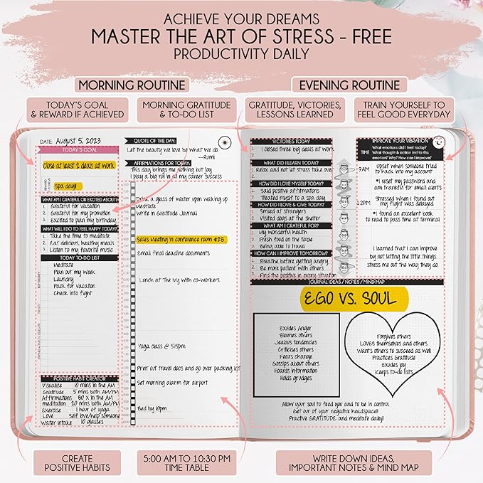 90-Day Goal Planner with Daily Journal, Gratitude & Habit Tracker | Daily Planner, Productivity, Time blocking, Manifestation & Affirmations with Vision Board, Gratitude Journal for Women & Men