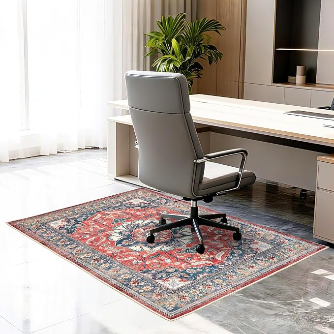 Office Chair Mat for Hardwood Tile Floor, 36"x48"Anti-Slip Under Desk Carpet Protector for Rolling Computer Chair Mat, Machine Washable Office Area Carpet (Chenille,Red)