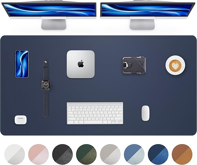 Leather Desk Pad Protector - 48 x 24 Computer Mat, Large Mouse Pad, Non-Slip, Waterproof PU Leather Blotter, Desk Cover for Office and Home (Midnight Blue)