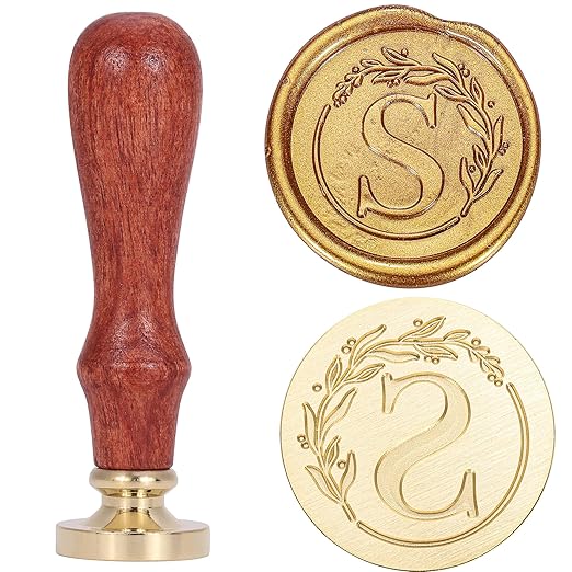Yoption Letter Wax Seal Kit, Vintage Initial Alphabet S with Wreath Sealing Stamp and 120 Antique Gold Wax Seal Beads
