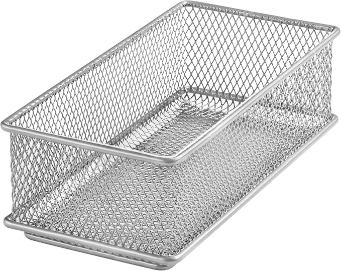 Ybm Home Silver Mesh Drawer Cabinet and or Shelf Organizer Bins, School Supply Holder Office Desktop Organizer Basket 1594s (1, 3x6x2 Inch)