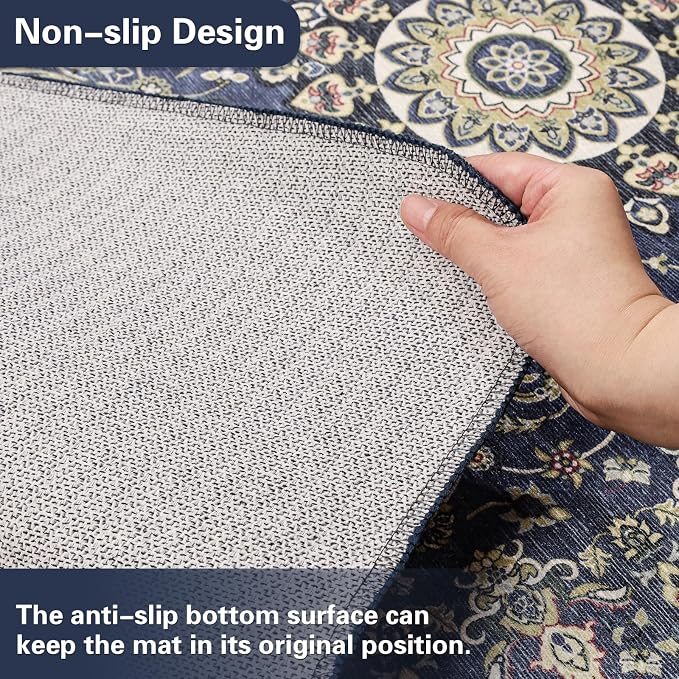 36" X 48" Office Chair Mat for Hardwood and Tile Floors, Under Desk Chair Mat for Carpet Protector Rolling Computer Chairs, Machine Washable Non-Slip Area Rug, Dark Blue