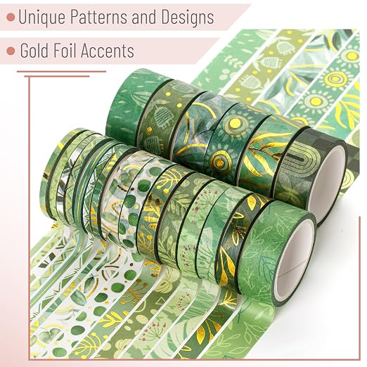 Mr. Pen- Washi Tape Set, 21 Rolls, Assorted Sizes, 5.5 Yards/Roll | Washi Tape for Scrapbook, Arts, Crafts, Journals and Planners, Greenery Summer Design