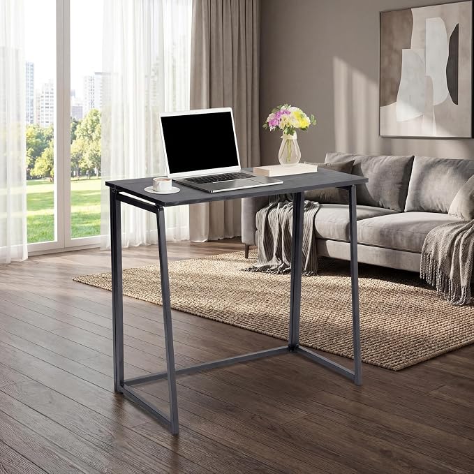 LeTinn 31.5” Folding Desk, Space Saving Small Computer Desk for Home Office - Portable Writing Workstation with Metal Frame, No Assembly, Compact for Apartments & Dorms, Black