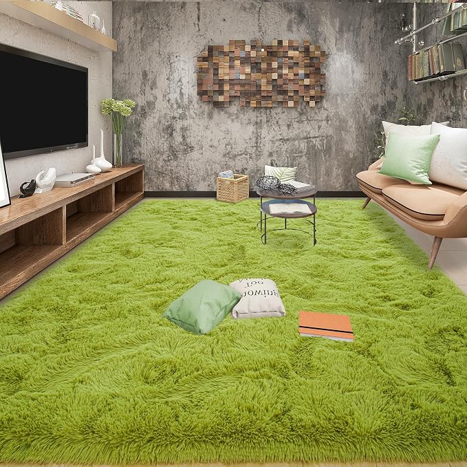 Tepook Fluffy Grass Green Rugs for Living Room Bedroom, 4x6 Soft Area Rug Moss Green Kids Girls Boys Rug, Indoor Plush Shaggy Non-Slip Carpet for Nursery Classroom Dorm Home Decor