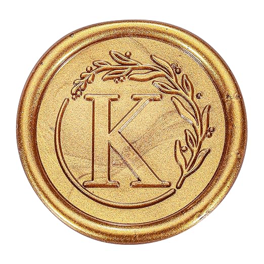 Yoption Letter Wax Seal Kit, Vintage Initial Alphabet K With Wreath Stamp and 120 Antique Gold Seal Beads