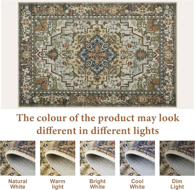 Tangsoo Vintage 5x7 Area Rug Washable Rugs for Living Room, Oriental Indoor Non Slip Large Area Rugs, Farmhouse Print Carpet, Soft Low Pile Foldable Floor Rug for Bedroom Dining Room