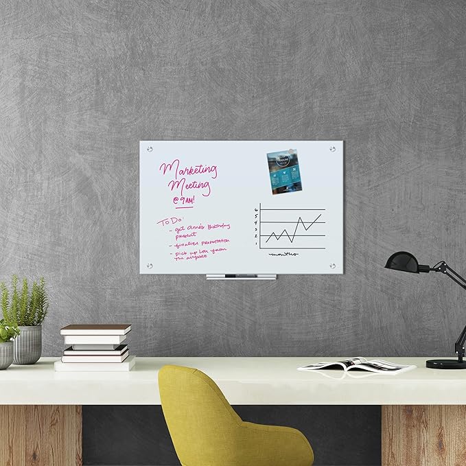 U Brands Magnetic Dry Erase Board White Board, Office Supplies, White, with Eraser, Markers, Magnet, 12” Tray, 4mm, 36" x 24"
