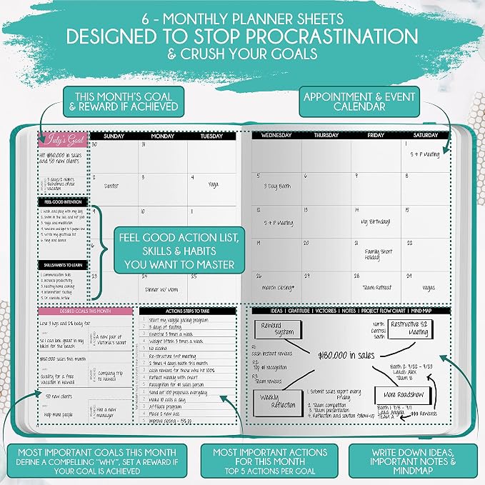 90-Day Goal Planner with Daily Journal, Gratitude & Habit Tracker | Daily Planner, Productivity, Time blocking, Manifestation & Affirmations with Vision Board, Gratitude Journal for Women & Men