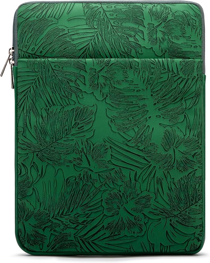 Kinmac 360° Protective Vertical Laptop Sleeve Case Cover Bag (Green Leaves PU, 12.5 inch-13.3 inch)